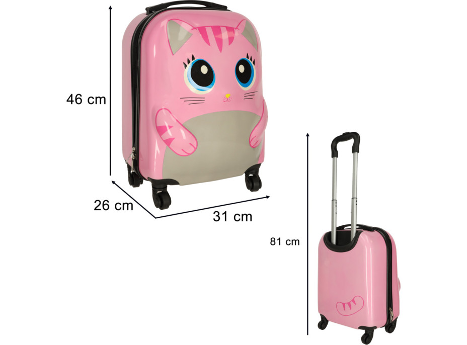 Detský cestovný kufor na kolieskach - Ružová mačka