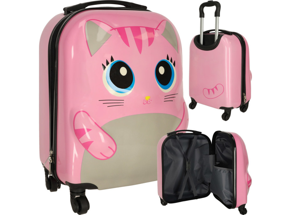 Detský cestovný kufor na kolieskach - Ružová mačka
