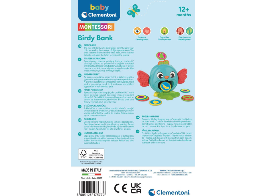 CLEMENTONI BABY Montessori pokladnička Vtáčik