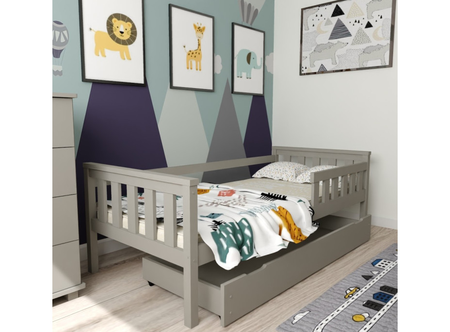 Detská posteľ z masívu borovice FRANK - 200x90 cm - šedá