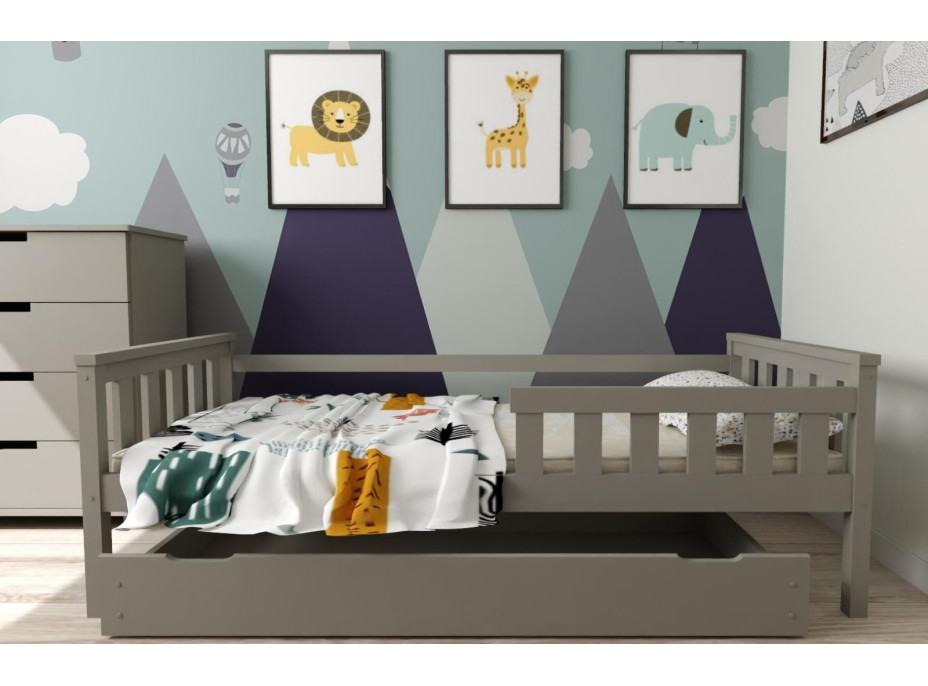 Detská posteľ z masívu borovice FRANK - 200x90 cm - šedá