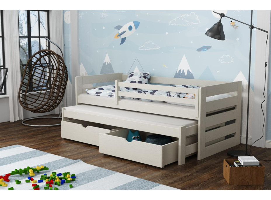 Detská posteľ z masívu borovice JOLANA s prístelkou a šuplíkmi - 200x90 cm - KAŠMÍROVÁ