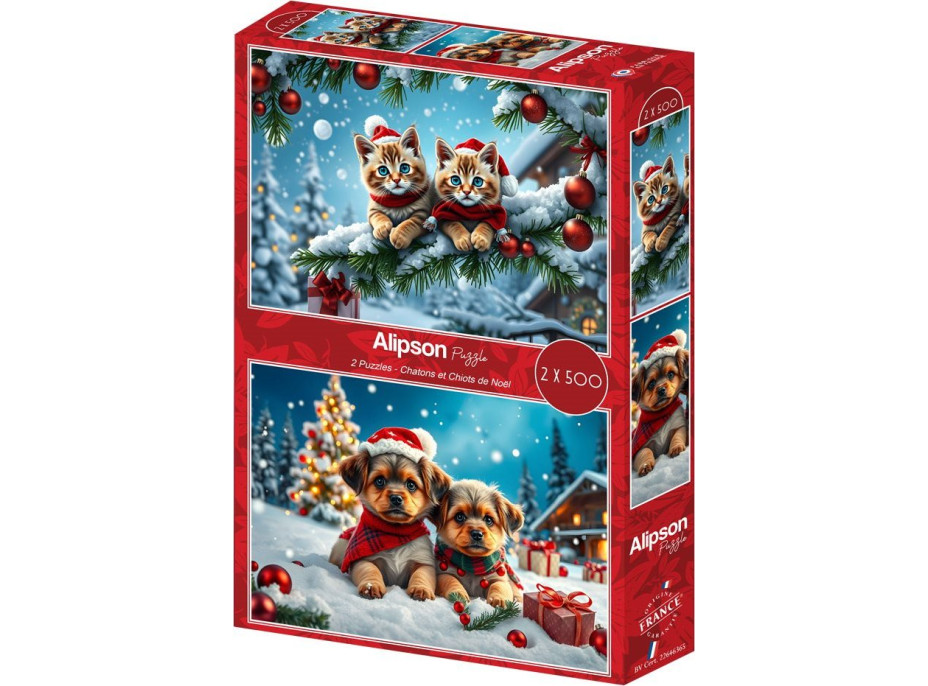ALIPSON Puzzle Vianočné mačiatka a šteniatka 2x500 dielikov