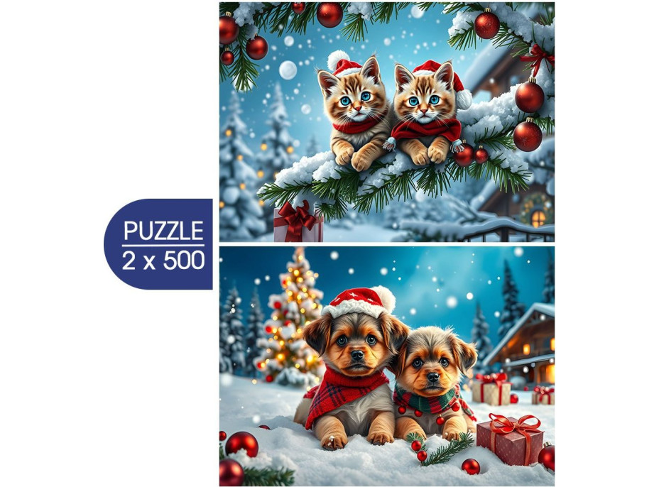 ALIPSON Puzzle Vianočné mačiatka a šteniatka 2x500 dielikov