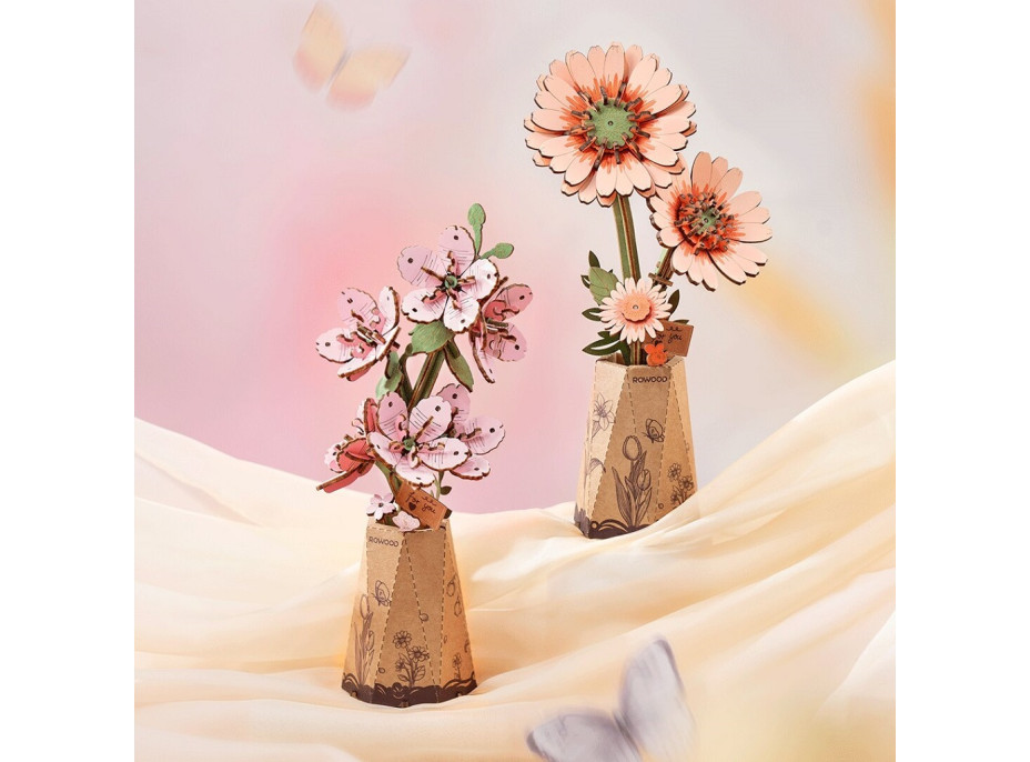 RoboTime 3D drevená skladačka Oranžová gerbera