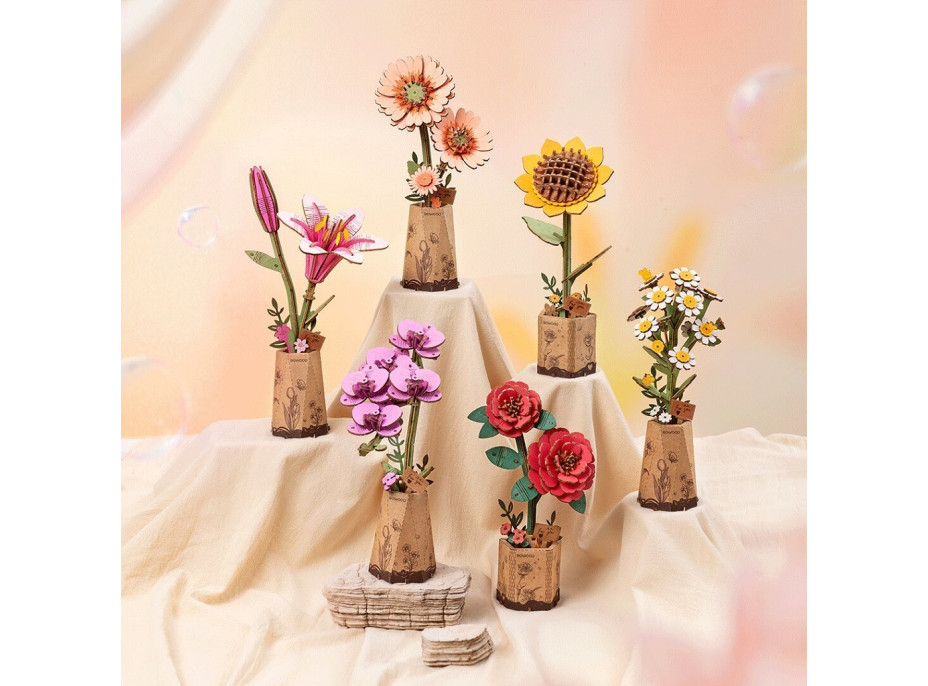 RoboTime 3D drevená skladačka Oranžová gerbera