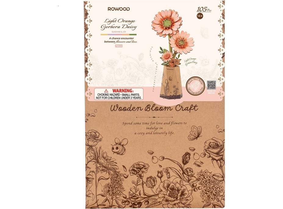RoboTime 3D drevená skladačka Oranžová gerbera