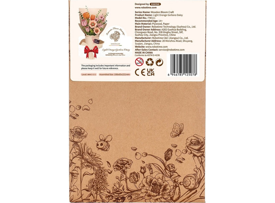 RoboTime 3D drevená skladačka Oranžová gerbera