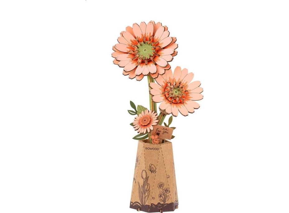 RoboTime 3D drevená skladačka Oranžová gerbera
