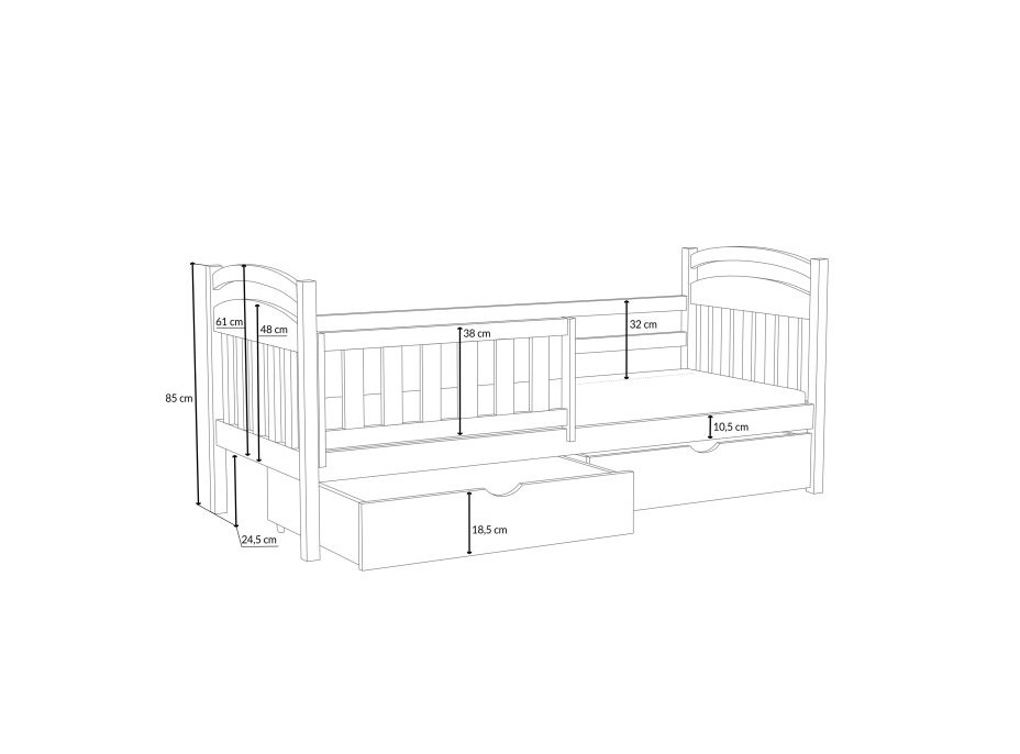 Detská posteľ z masívu borovice KRYŠTOF so šuplíkmi - 200x90 cm - PRÍRODNÁ BOROVICA