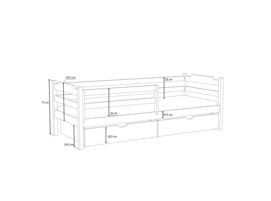 Detská posteľ z masívu borovice MIKULÁŠ so šuplíkmi - 200x90 cm - BIELA