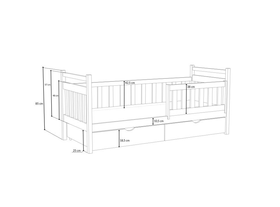 Detská posteľ z masívu borovice NATÁLIE so šuplíkmi - 200x80 cm - PRÍRODNÁ BOROVICA