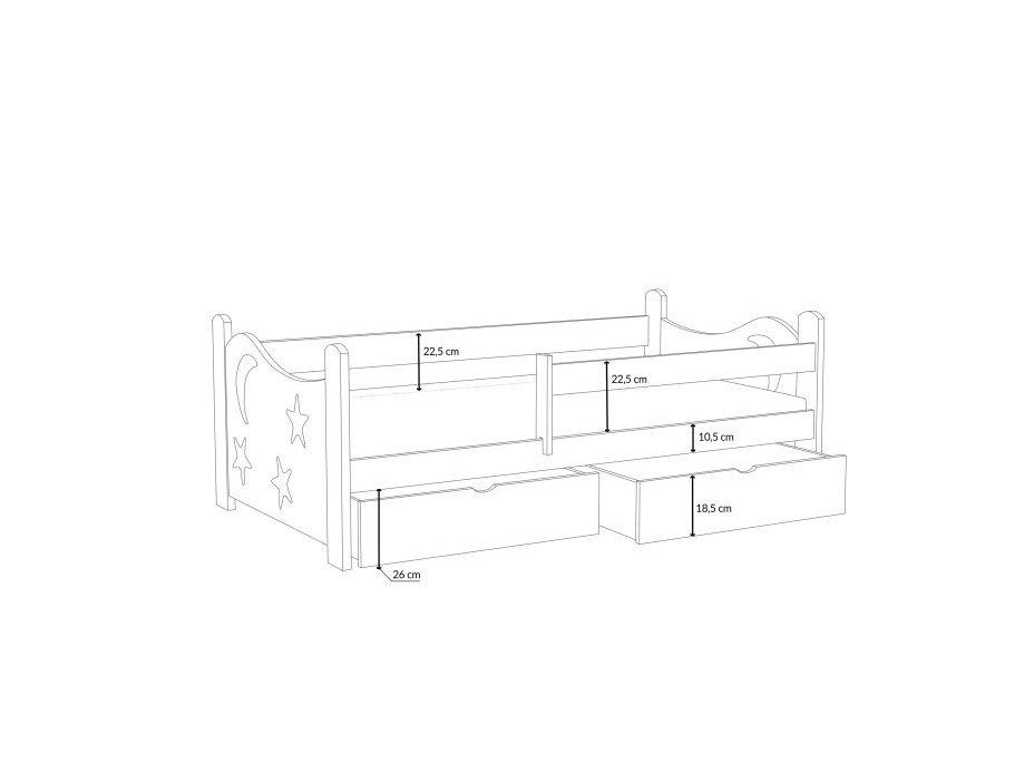 Detská posteľ z masívu borovice STARS s výrezom a šuplíkmi - 200x90 cm - BIELA