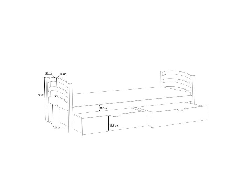 Detská posteľ z masívu borovice TORNADO so šuplíkmi - 200x90 cm - BIELA