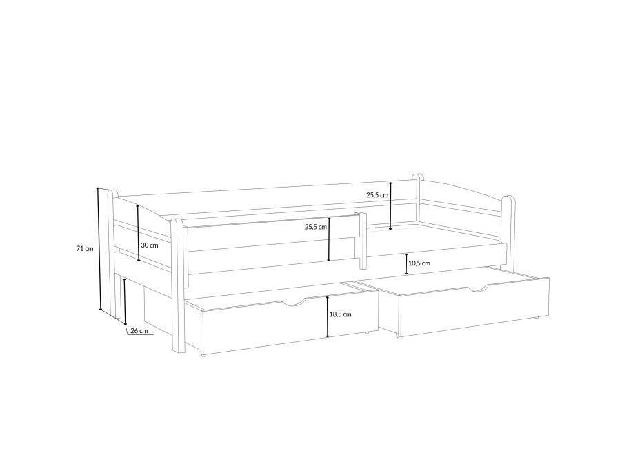 Detská posteľ z masívu borovice ZORA so šuplíkmi - 200x80 cm - BIELA