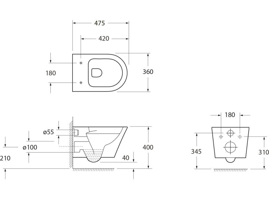 Sapho PACO SHORT závesná WC misa, Rimless, 36x47, 5cm, biela PZ1012SH