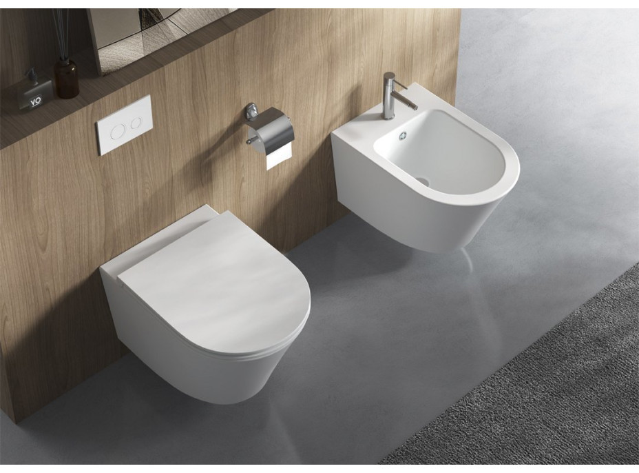 Sapho PACO závesná WC misa, Vortex Rimless, 36x53cm, biela PZ1012V