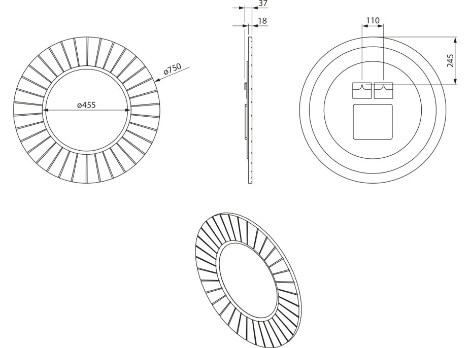 Sapho LUMIRO STRIP okrúhle zrkadlo s LED osvetlením v ráme ø 75cm, agila LR750-4343S