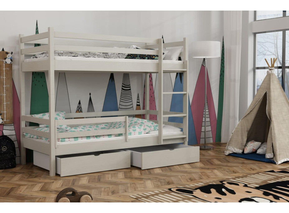 Detská poschodová posteľ z masívu borovice LEGEND PLUS so šuplíkmi - 200x90 cm - KAŠMÍROVÁ