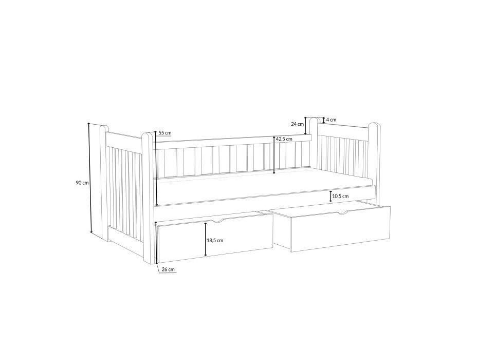 Detská posteľ z masívu borovice ARTUR so šuplíkmi - 180x80 cm - BIELA