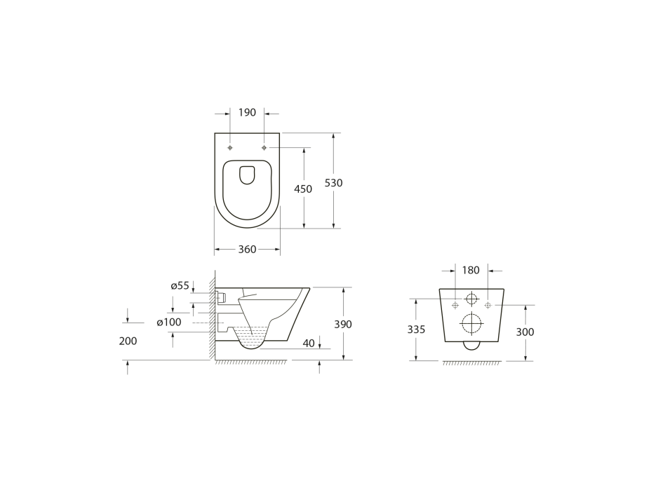 Sapho PACO závesná WC misa, Vortex Rimless, 36x53cm, biela PZ1012V