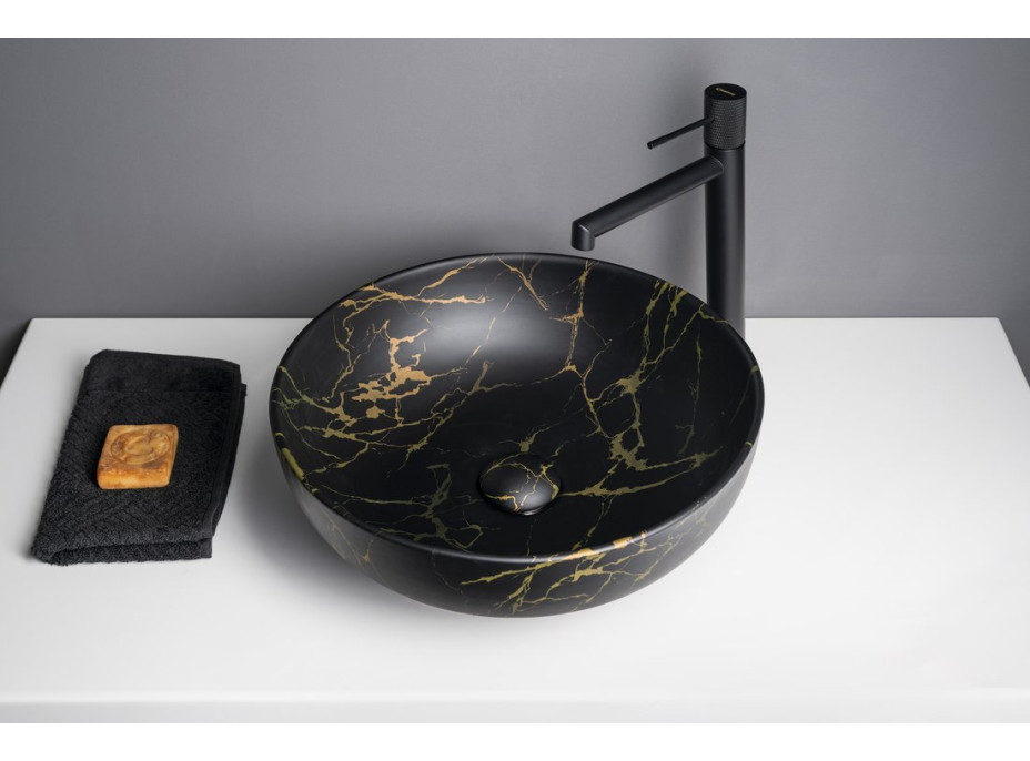 Sapho RONDANE keramické umývadlo na dosku Ø 41cm, portoro mramor AR435PT