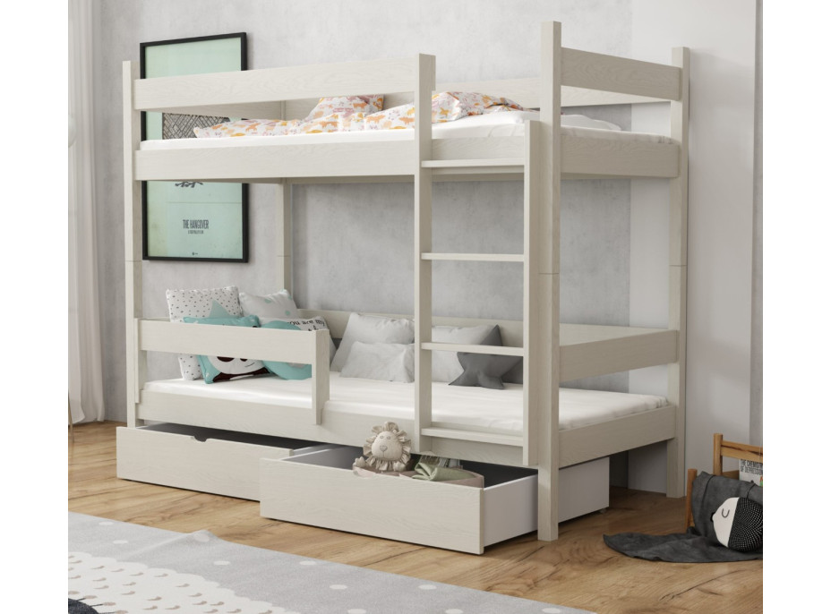 Detská poschodová posteľ z masívu borovice LEGEND so šuplíkmi - 200x90 cm