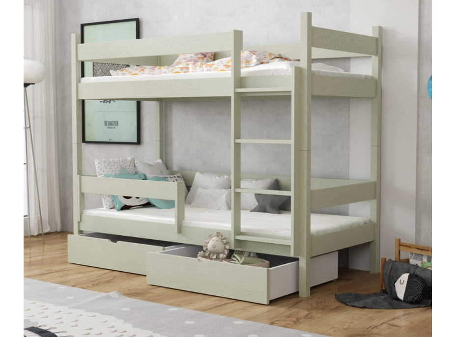 Detská poschodová posteľ z masívu borovice LEGEND so šuplíkmi - 200x90 cm