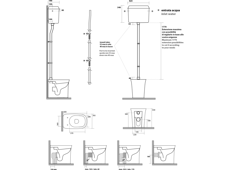 Kerasan THE NEW YORKER WC misa stojaca pre vysokú nádržku, 36, 5x60cm, spodný/zadný odpad, biela 561801-1