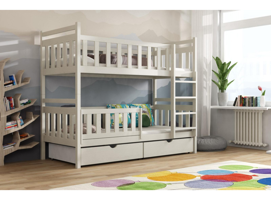 Detská poschodová posteľ z masívu borovice KAREL so šuplíkmi - 200x80 cm - KAŠMÍROVÁ