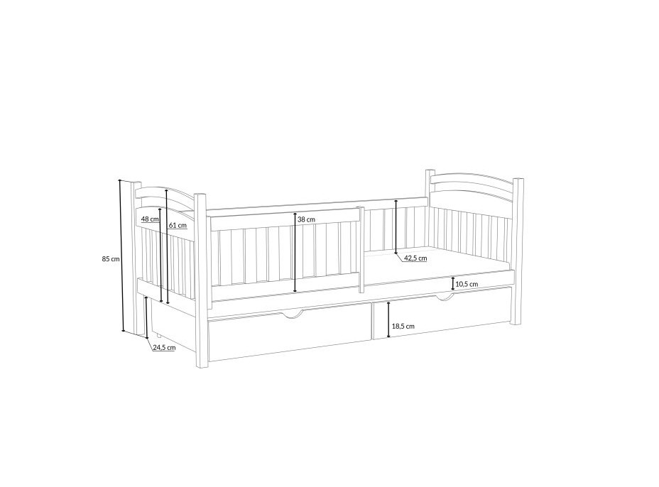 Detská posteľ z masívu borovice KORNÉLIA so šuplíkmi - 190x90 cm - BIELA