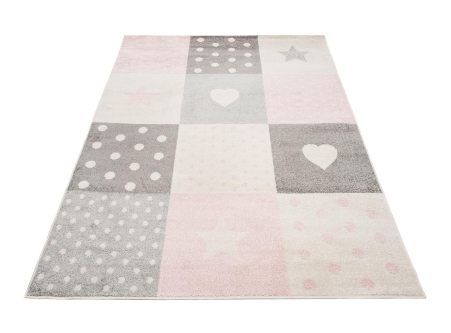 Kusový koberec AZUR srdiečka a hviezdičky - šedý/ružový/biely, 160x220 cm