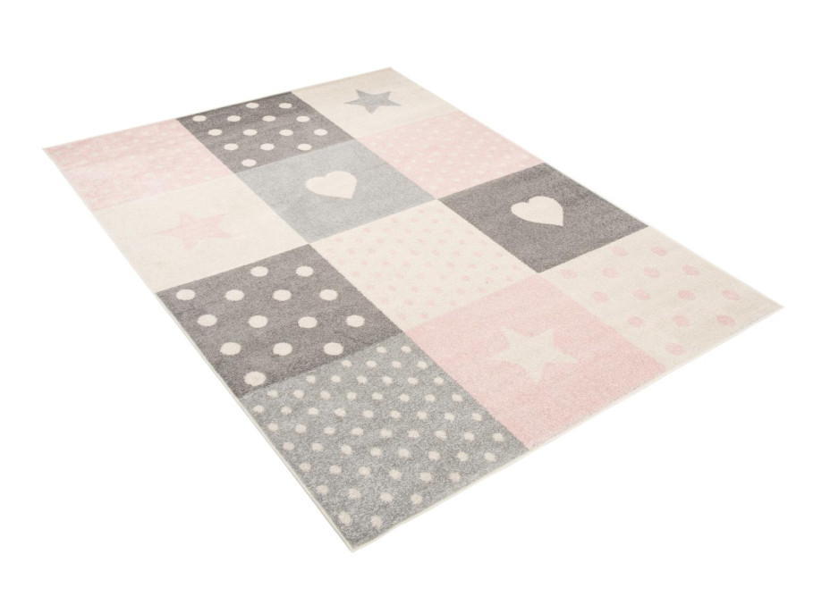Kusový koberec AZUR srdiečka a hviezdičky - šedý/ružový/biely, 160x220 cm