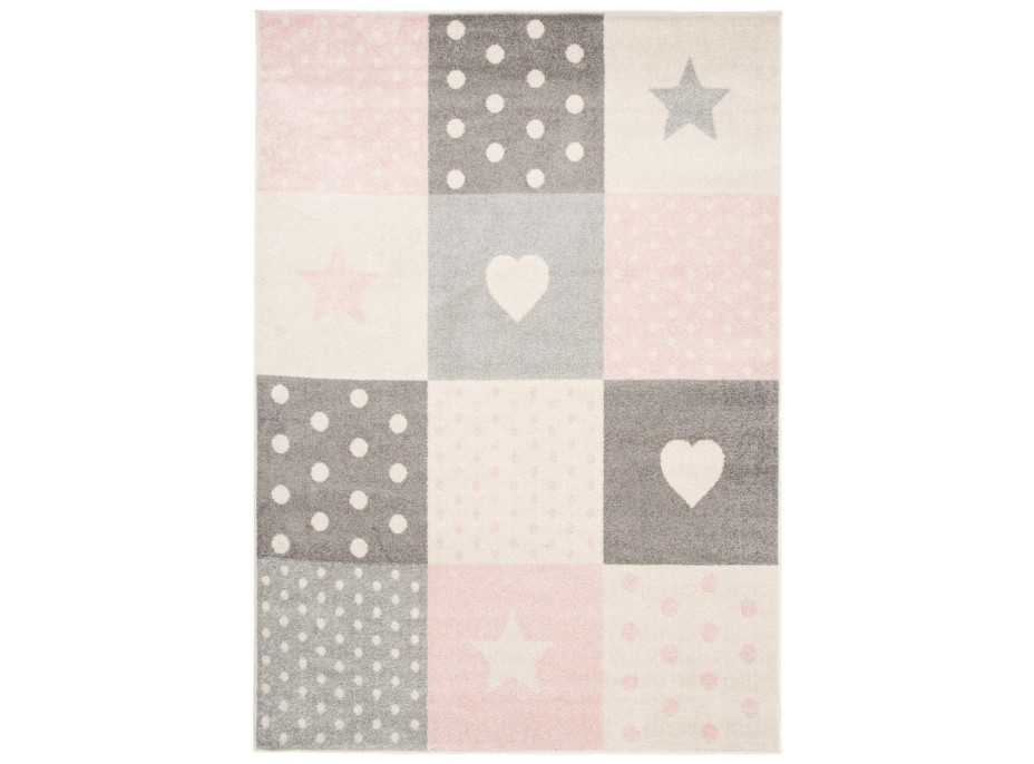 Kusový koberec AZUR srdiečka a hviezdičky - šedý/ružový/biely, 160x220 cm