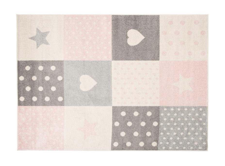 Kusový koberec AZUR srdiečka a hviezdičky - šedý/ružový/biely, 160x220 cm