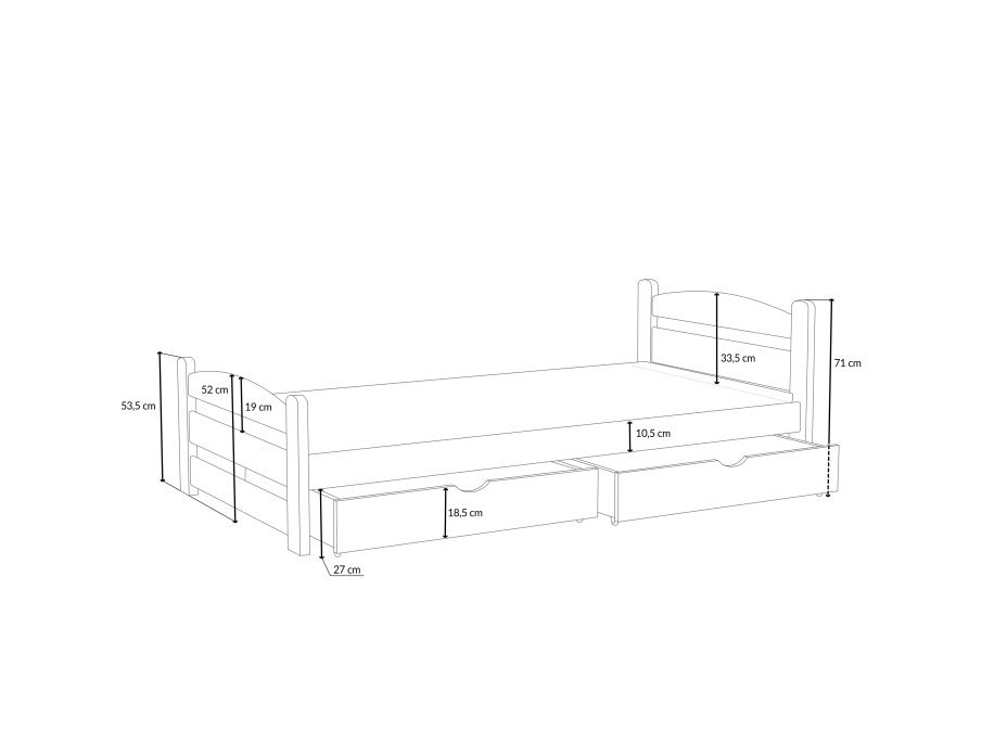 Detská posteľ z masívu borovice MAX so šuplíkmi - 180x80 cm - BIELA