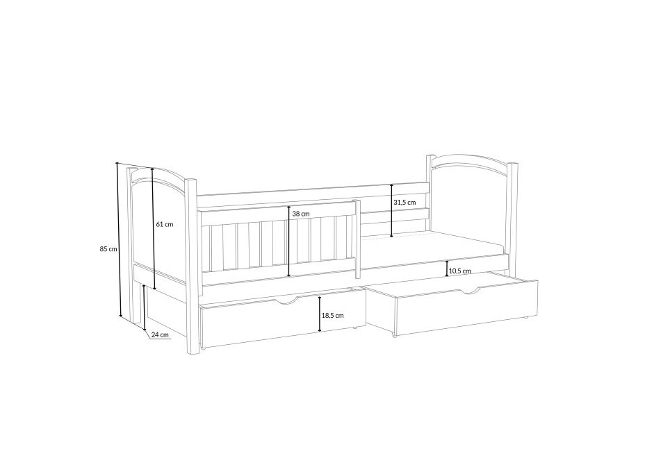 Detská posteľ z masívu borovice NOEL so šuplíkmi - 180x80 cm - PRÍRODNÁ BOROVICA