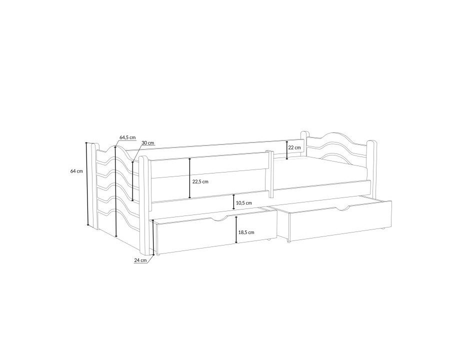 Detská posteľ z masívu borovice PINOCCHIO so šuplíkmi - 190x90 cm - PRÍRODNÁ BOROVICA
