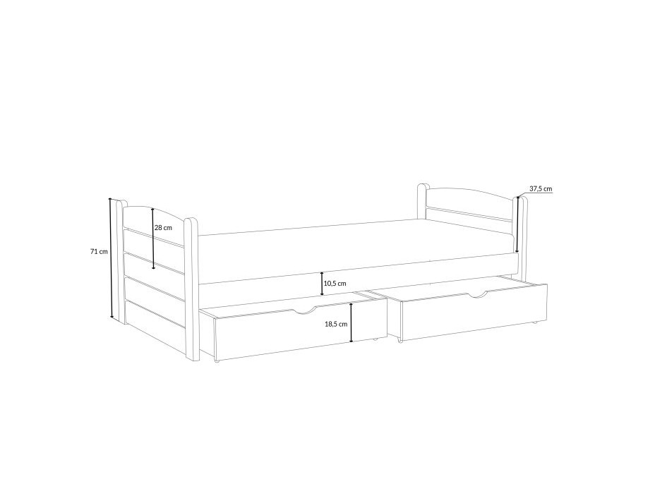 Detská posteľ z masívu borovice URŠULA so šuplíkmi - 180x80 cm - PRÍRODNÁ BOROVICA