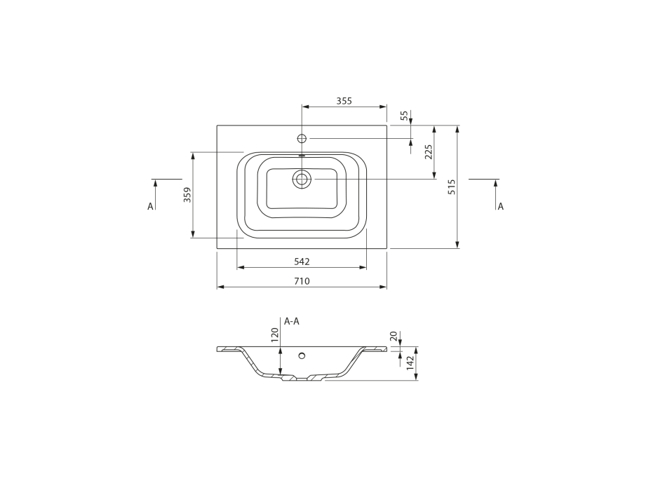 Sapho ARECA umývadlo, liaty mramor, 71x51, 5cm, biela AC071