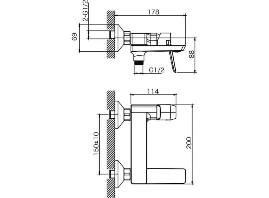 Aqualine FLERY nástenná vaňová/sprchová batéria, otočné ramienko, gun metal FY010GM