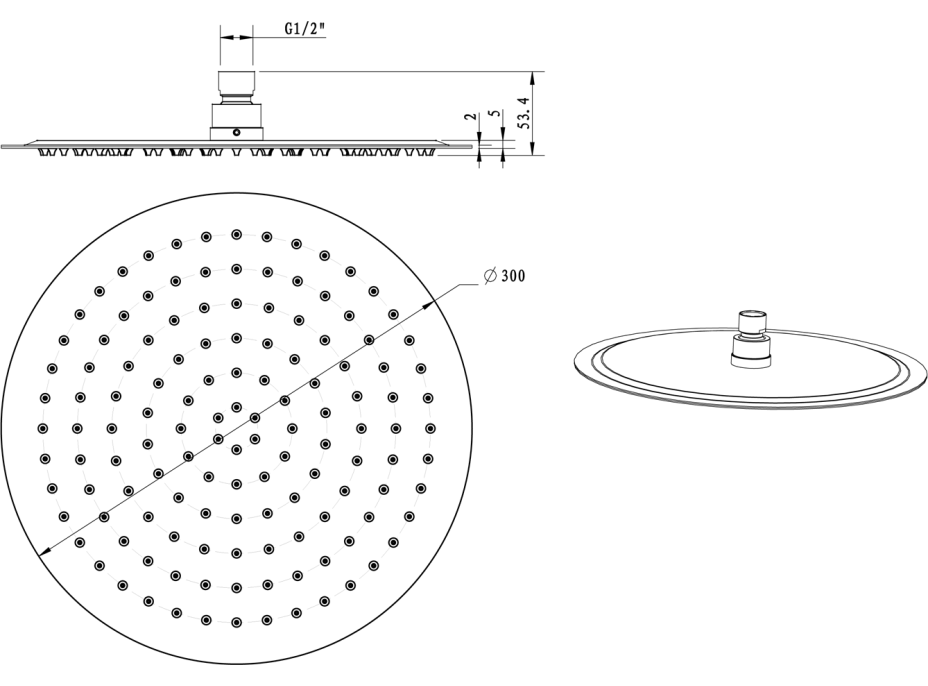 Sapho SLIM hlavová sprcha, priemer 300mm, meď mat MS573PG