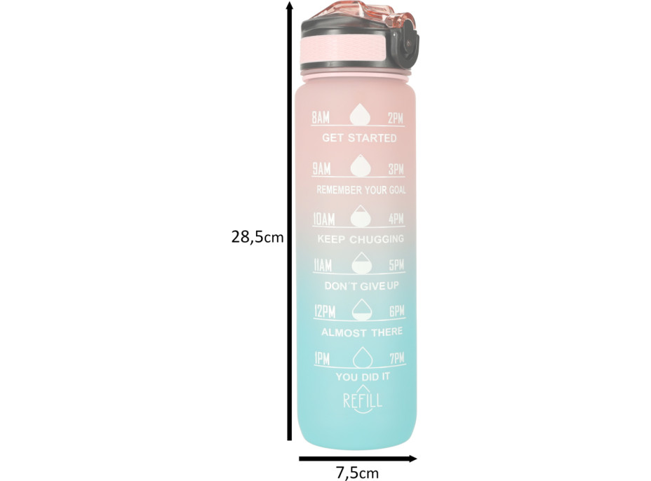 Fľaša na vodu 1l - ružová/tyrkysová
