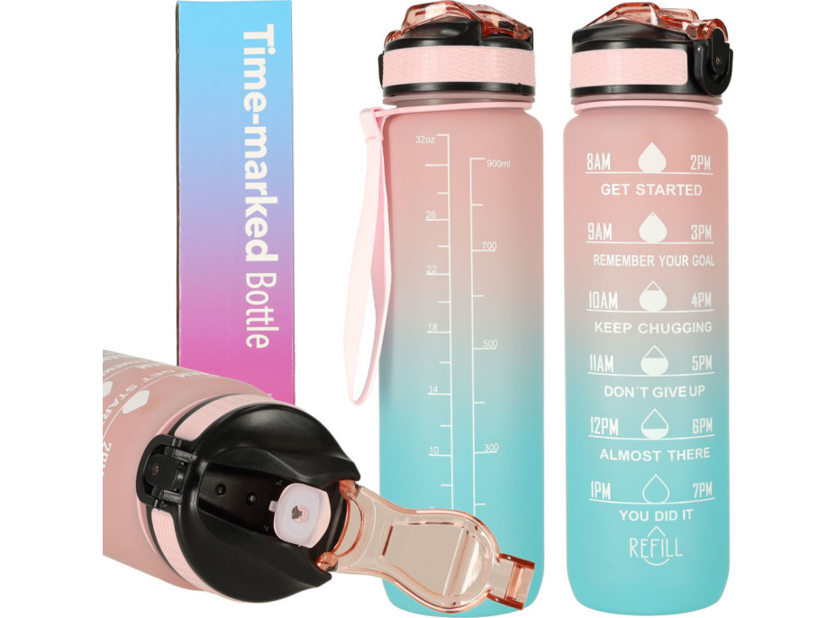 Fľaša na vodu 1l - ružová/tyrkysová