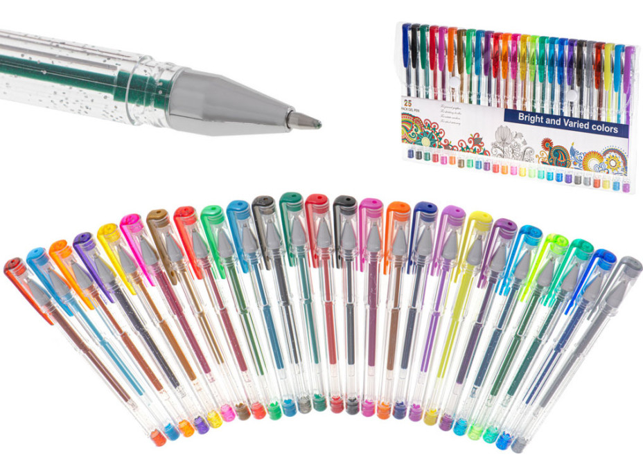 Farebné trblietavé gélové perá - sada 25 ks