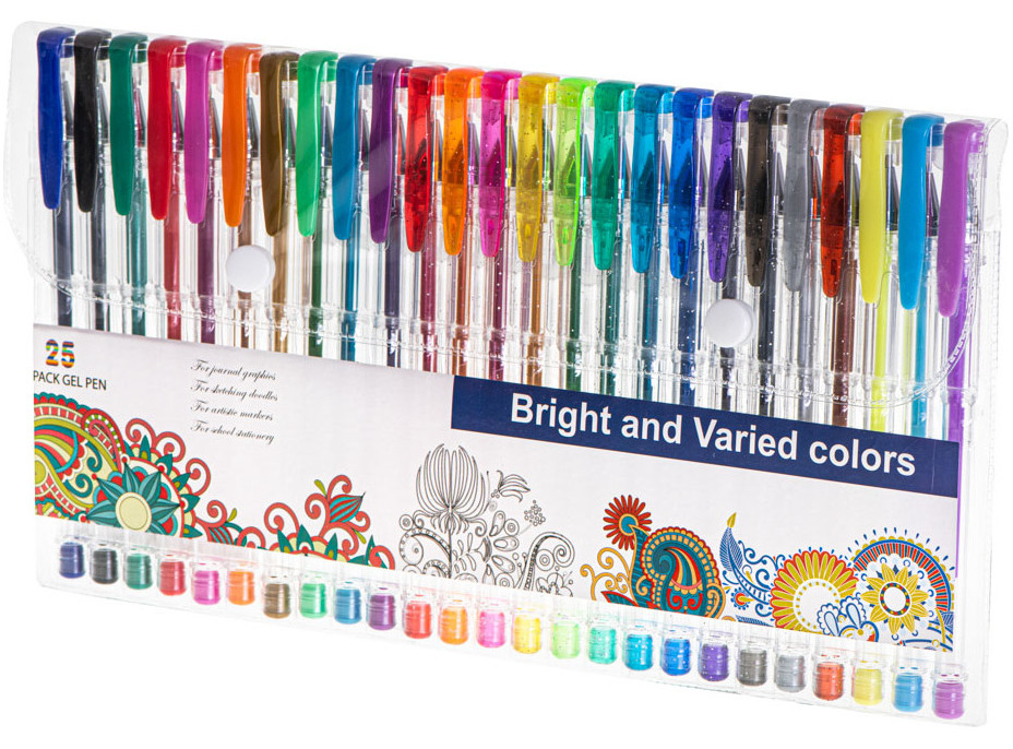 Farebné trblietavé gélové perá - sada 25 ks