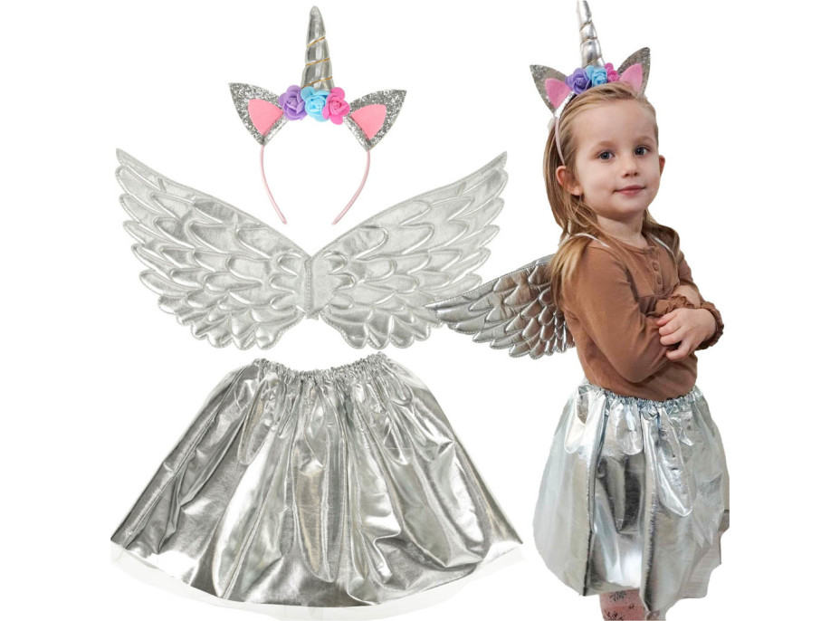 Karnevalový kostým Jednorožec - strieborný