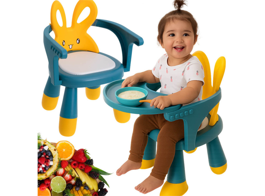 Detská jedálenská stolička Zajačik - modrá / žltá