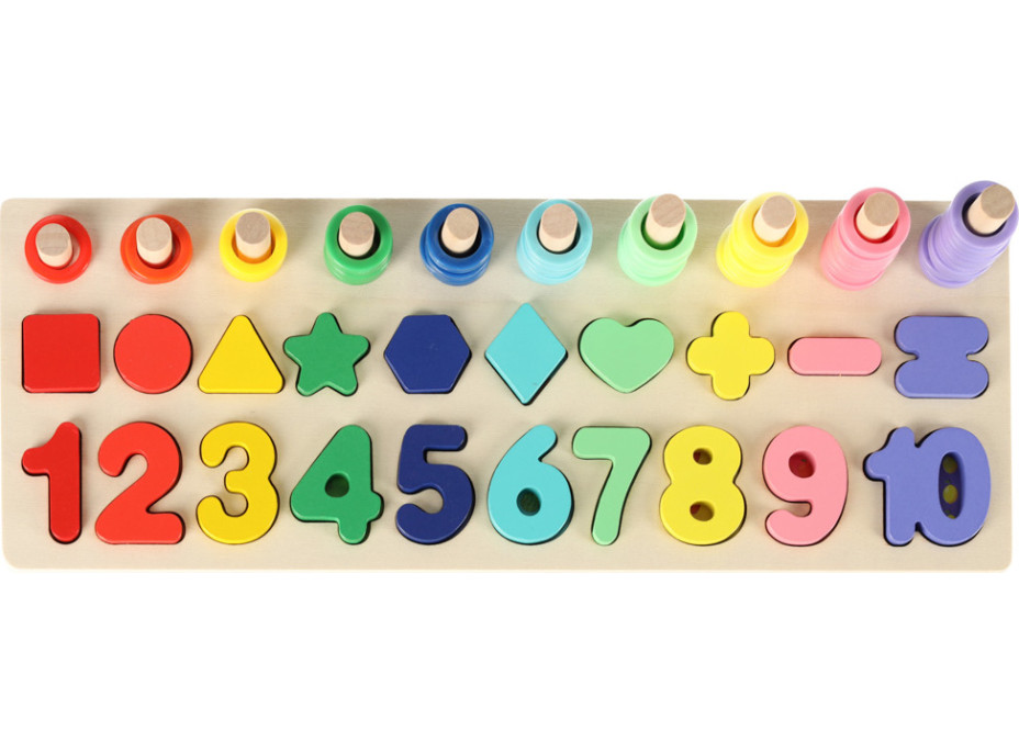 Drevená Montessori vkladačka s tvarmi a číslami 3v1