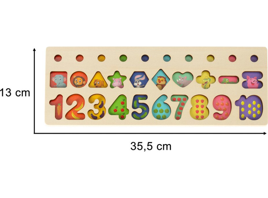 Drevená Montessori vkladačka s tvarmi a číslami 3v1